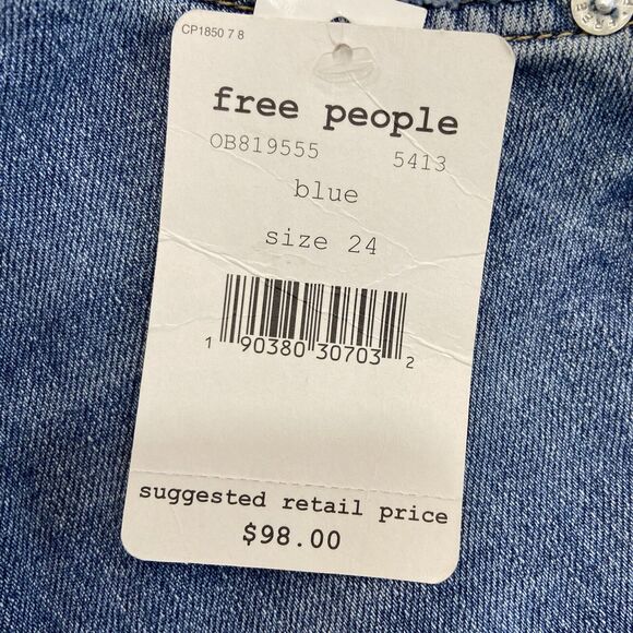 NWT Free People Dylan High Rise Button Front Cropped Blue Jeans Women’s Size 24 - Picture 11 of 13
